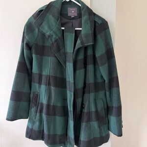Forever 21 Teal and Black Plaid Pea Coat